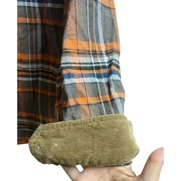 CQR Men's Flannel Shirt Brown Orange Long Sleeve Button Up Size Large - Picture 4 of 11